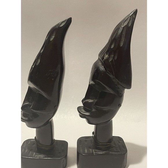 Set Of 2 Vintage Carved Wood Tribal Black Woman Head and Neck Bust Figurine 8”+ - Picture 8 of 11